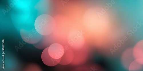 Soft focus background with glowing teal and coral circles.