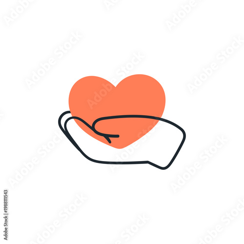 Heart in hand. Sharing love. Giving valentine. Charity, donation, welfare concept. Support and care. Charitable help, voluntary assistance. Flat vector illustration isolated on white background
