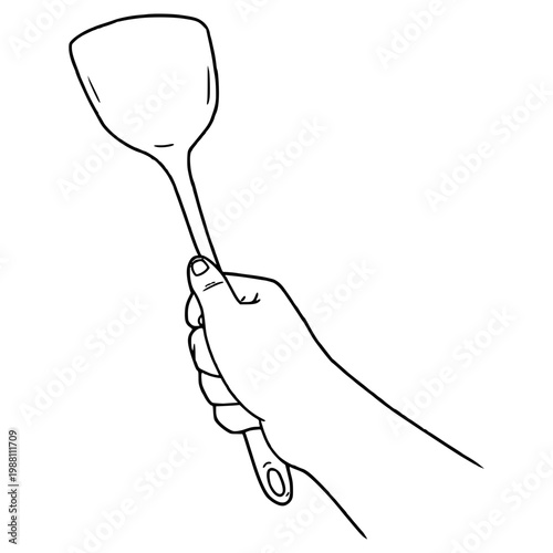 hand holding spatula illustration hand drawn outline vector