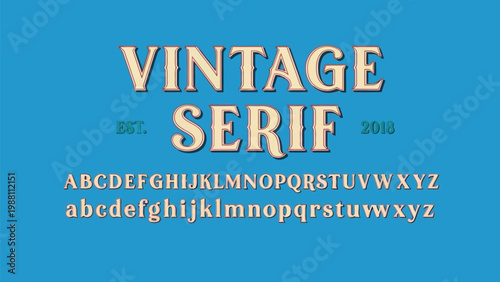 Vintage serif font style showcasing uppercase and lowercase alphabet letters Vector