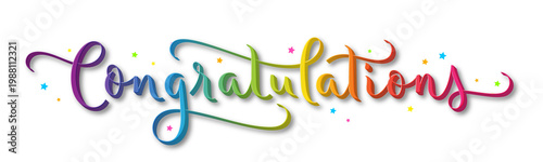 CONGRATULATIONS colorful brush calligraphy banner with flourishes on transparent background