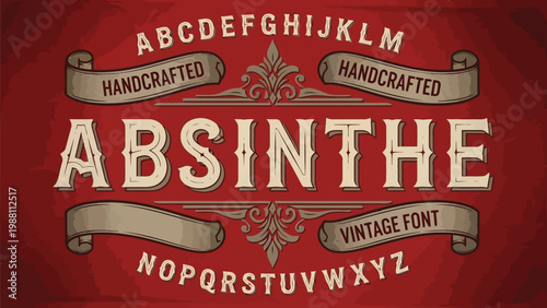 Vintage handcrafted absinthe font display with alphabetical characters Vector