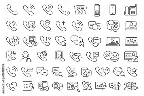 Collection of communication icon set featuring phone and message symbols.