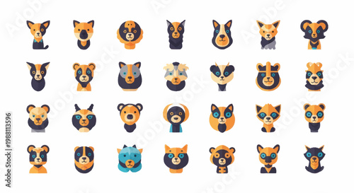 Fotografia Collection of animal face icons.