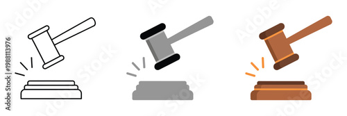 Judge hammer line icon, gavel symbol for judgment and law concept, minimalist linear auction hammer vector graphics isolated on white background for legal services, court, justice system, and law firm
