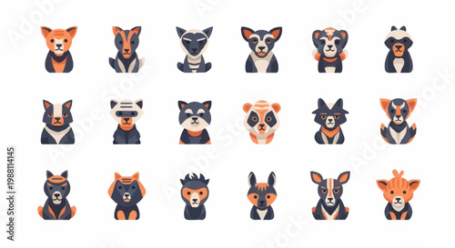Collection of cartoon animal faces.