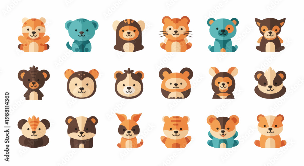 Fototapeta premium Cute cartoon animal toy collection.