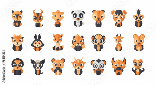 Collection of cute cartoon animal faces.