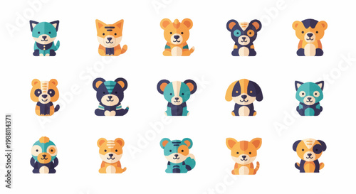 Colorful cartoon dog breeds collection.