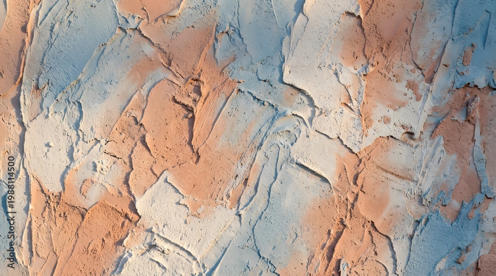 Fototapeta premium Abstract plaster surface displaying intricate textured patterns in shades of light blue and soft peach for a modern artistic design