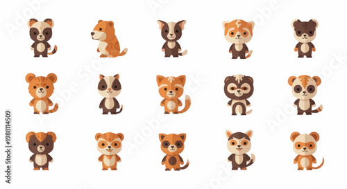 Cute cartoon animals faces collection.