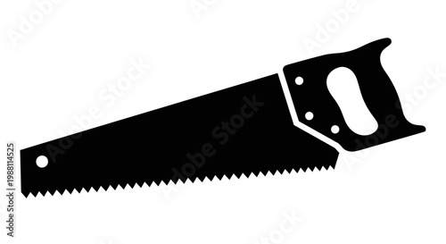 Black Silhouette of a Hand Saw on White Background