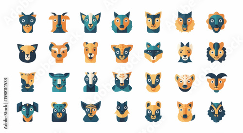 Collection of wolf animal faces icons.