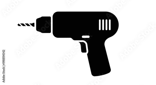 Cordless Drill Icon Silhouette, Power Tool for DIY and Construction