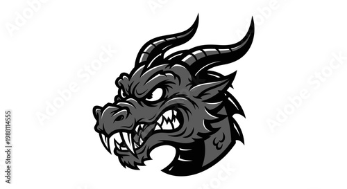 Fierce Dragon Head Emblem, Mythical Creature Mascot, Fantasy Art