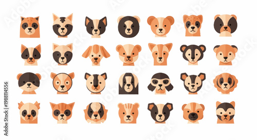 Variety of dog breeds faces closeup.