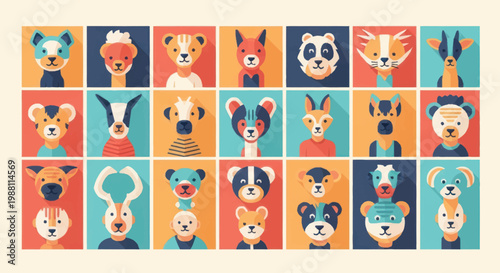 Colorful cartoon animal faces variety.