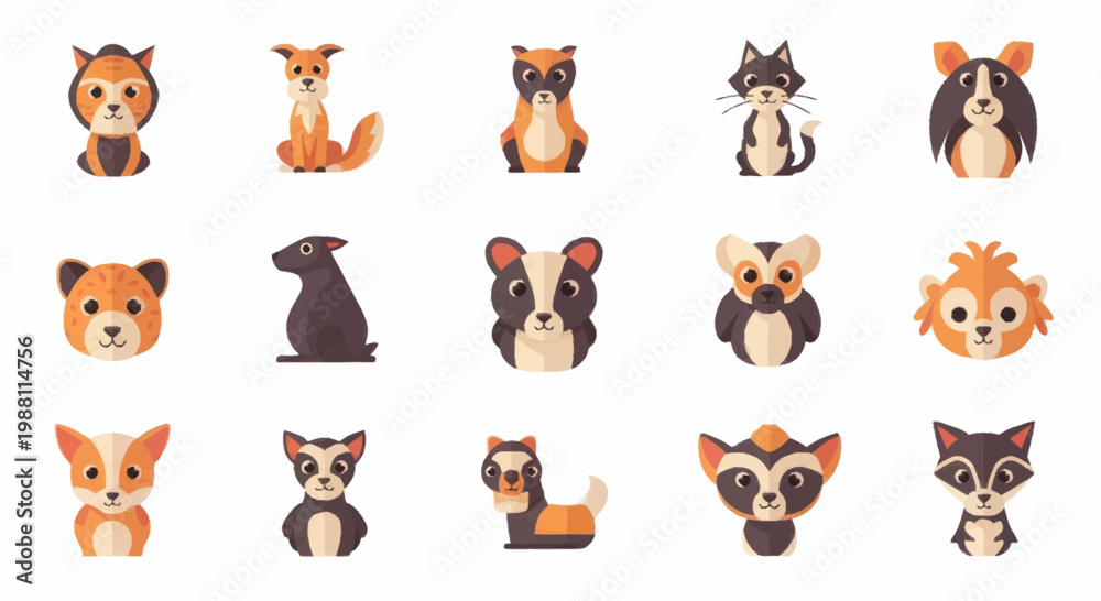 Fototapeta premium Collection of cute cartoon animal faces.