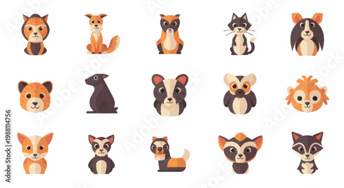 Collection of cute cartoon animal faces.