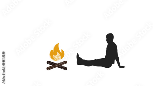Man sitting by campfire silhouette outdoor adventure concept