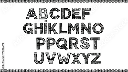 Vintage-style alphabet letters with intricate decorative patterns displayed in uppercase Vector