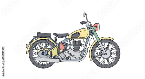 Vintage motorcycle with yellow fuel tank.