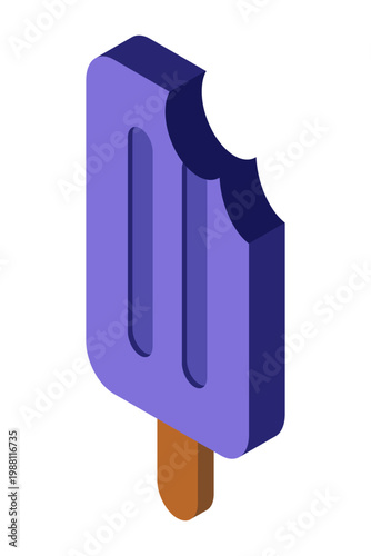 Isometric ice cream. Isometric popsicle. Ice cream on stick. Sweet ice cream. Food and menu design. Cartoon cute style. Vector illustration
