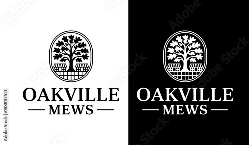 Oakville mews logo a vintage inspired design in black and white