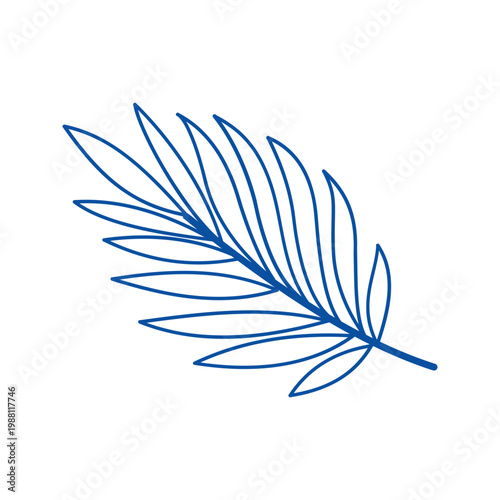 Palm leaf vector blue line art doodle tropical foliage icon for summer branding