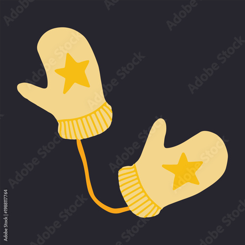 Pair of yellow winter socks with snowflake pattern vector illustration. Hand drawn cozy knitted woolen socks icon isolated on white background