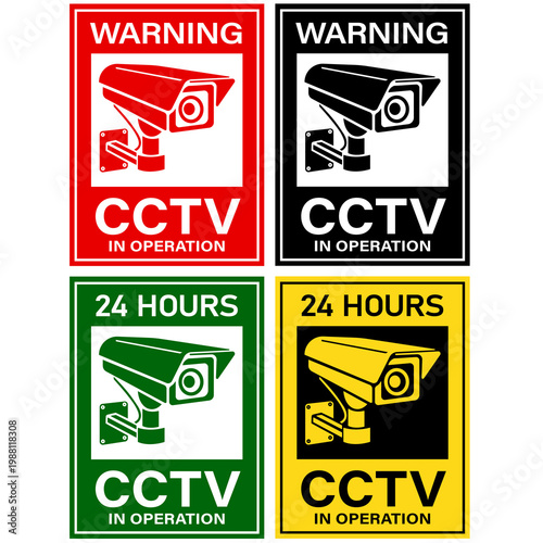 Warning This Area Is Under 24 Hour Video Surveillance Symbol Sign - 1 Set (4 pcs)