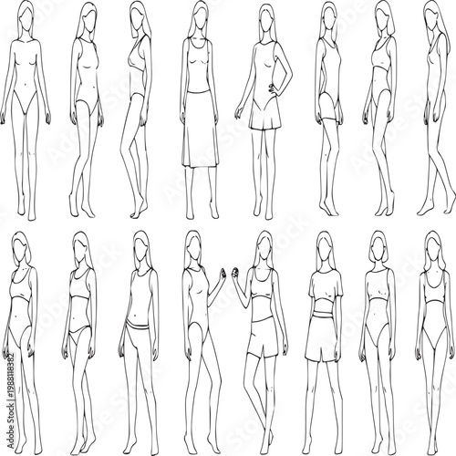 set of diverse women body shapes and sizes line art illustration for fashion and body positivity