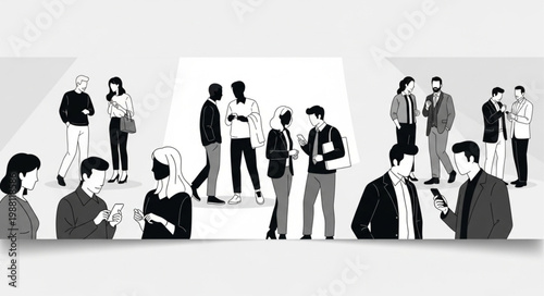 Diverse group of people interacting in a modern setting.