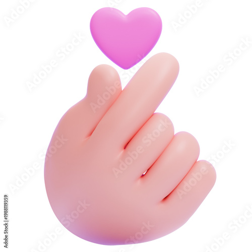 Symbol of Love and Affection, Hand Gesture Forming a Heart Shape with a Pink Heart Floating Above, 3D Rendering