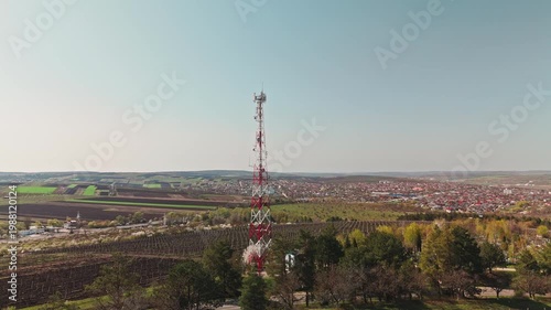 Aerial View Telecom Tower Above Vineyards Redandwhite Lattice Mast Rising From Service Building Surrounded