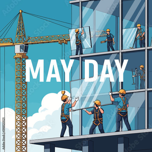 May Day Celebration With Construction Workers On Building Site