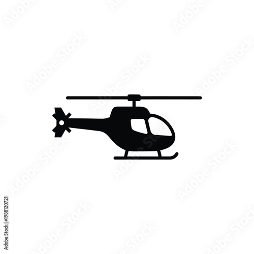 Black helicopter silhouette with rotor blades and skids