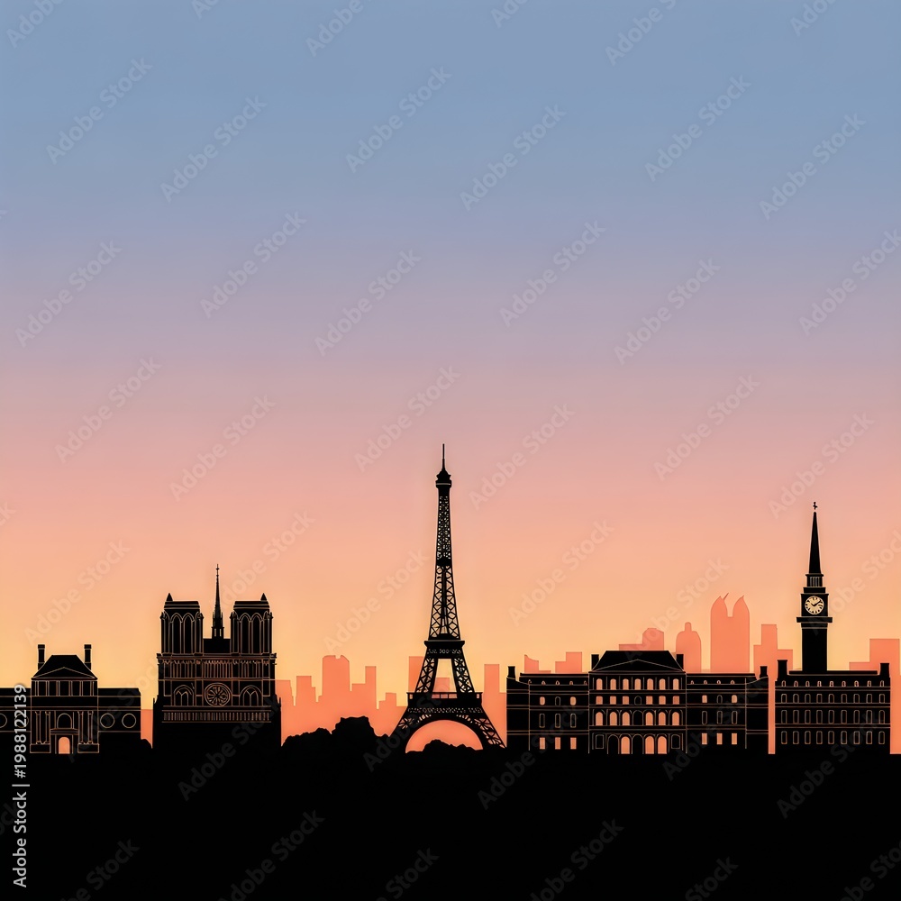 Naklejka premium Paris city skyline at sunset with Eiffel Tower