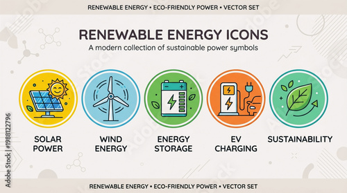 Modern collection of sustainable power symbols and eco-friendly energy technology vector icons