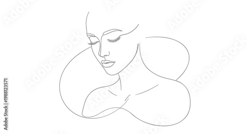 Minimalist line art woman face, abstract portrait, simple drawing, elegant illustration