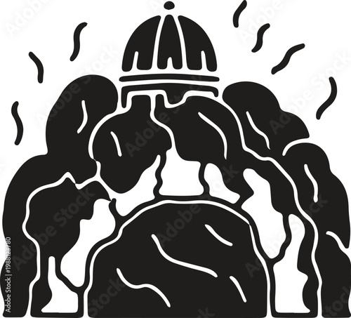 Majestic ancient monument with flowing robes, mystical energy emanating.