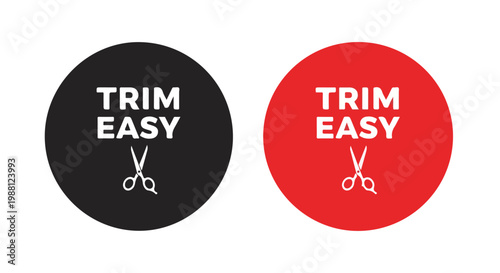 Simple circular icons with scissors symbol representing easy trimming or cutting options in black and red colors