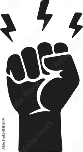 Fist pump power gesture with lightning bolts energy symbol vector.