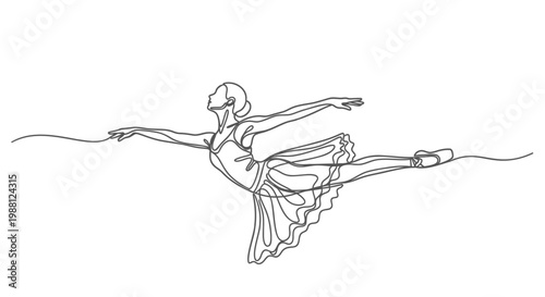 Continuous line drawing, dynamic woman balancing, athletic pose, minimalist illustration