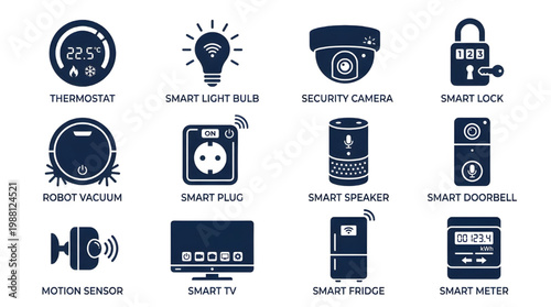 Smart home technology vector icons showcasing connected devices for modern living automation