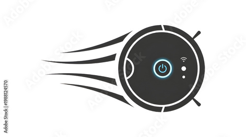 Sleek robot vacuum cleaner icon depicting smart home cleaning automation and rapid floor maintenance technology