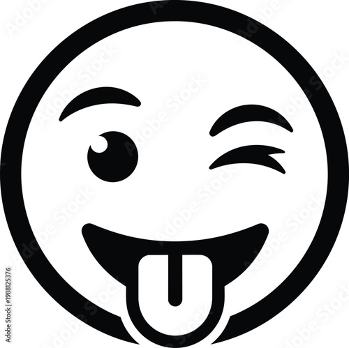 Playful wink a black and white emoji depicting a winking face sticking its tongue out