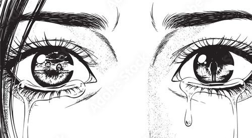 Crying Eyes with Reflected Scenes