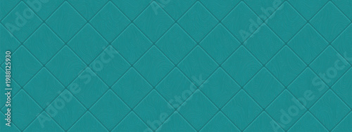 Seamless pattern with teal tiles with wavy line ornament. Abstract background of kitchen backsplash, toilet floor, bathroom wall. Geometric pattern with diagonal ceramic tiles, vector illustration