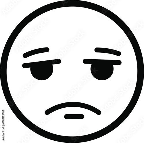 Simple black and white line drawing of a sad face emoji expressing disappointment or unhappiness isolated on white